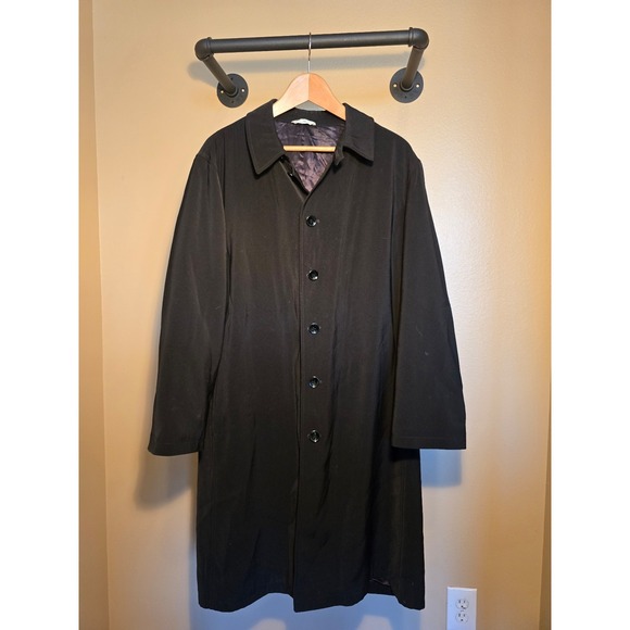 Armani collezioni black mid length button up coat made in Italy